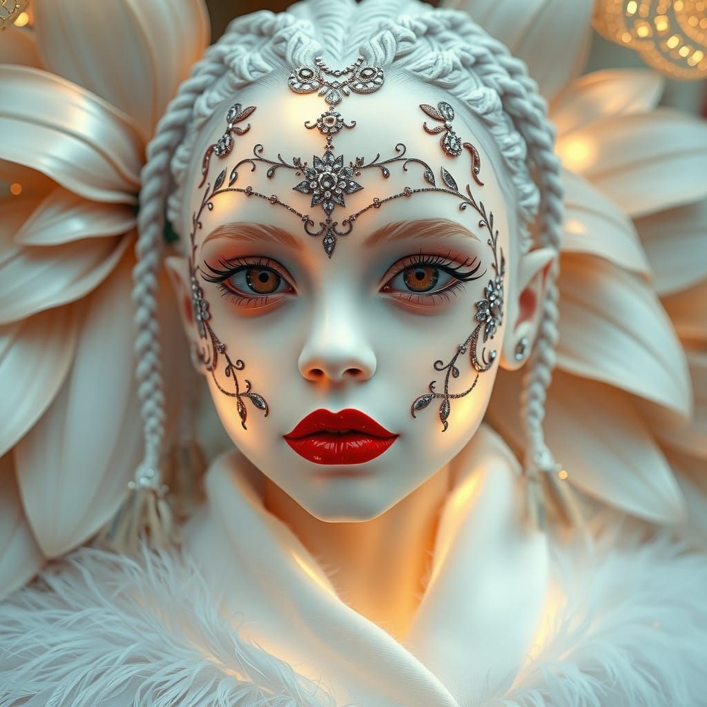 Ethereal Albino Goddess in Opalescent Crystal