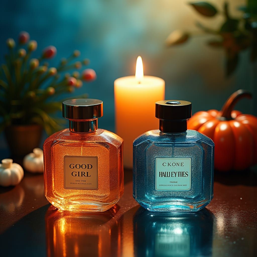 Elegant Perfume Bottle Pairs in Impressionist Style