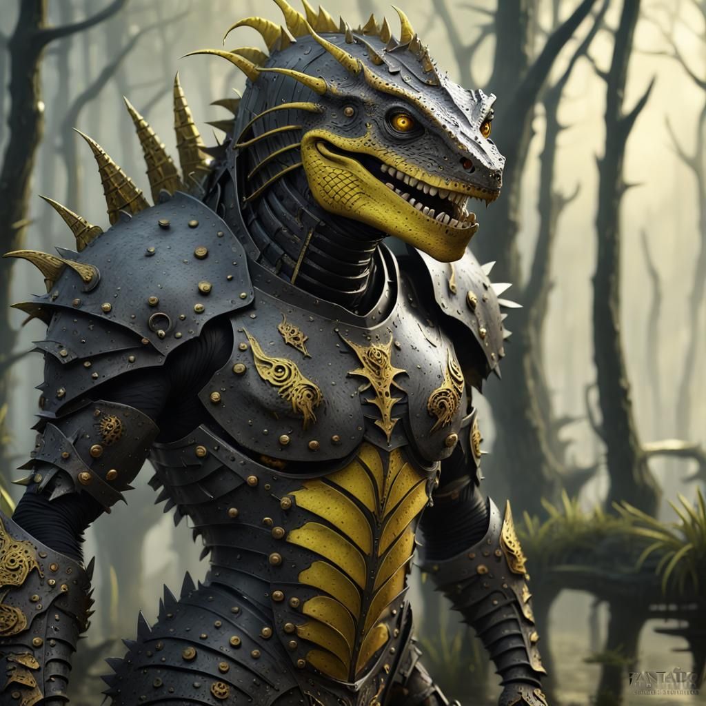 Muscular Lizard Man in Eerie Swamp: Fantasy Concept Art