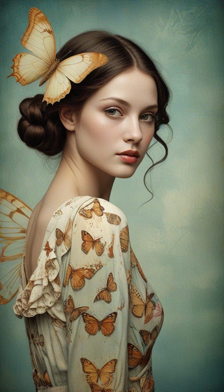 Butterfly Woman Portrait in Impressionist Style