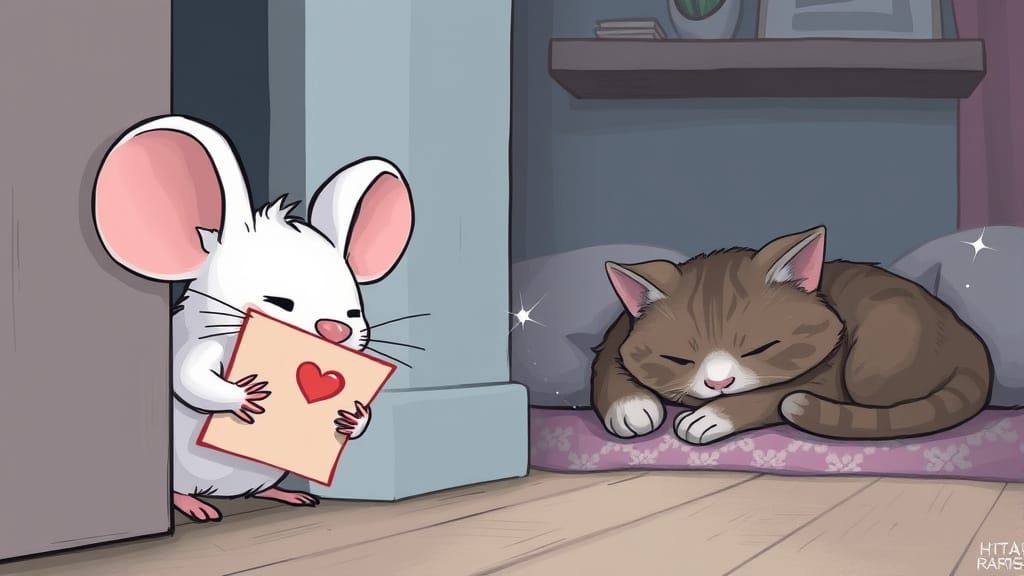Shy Mouse Hiding with a Love Letter