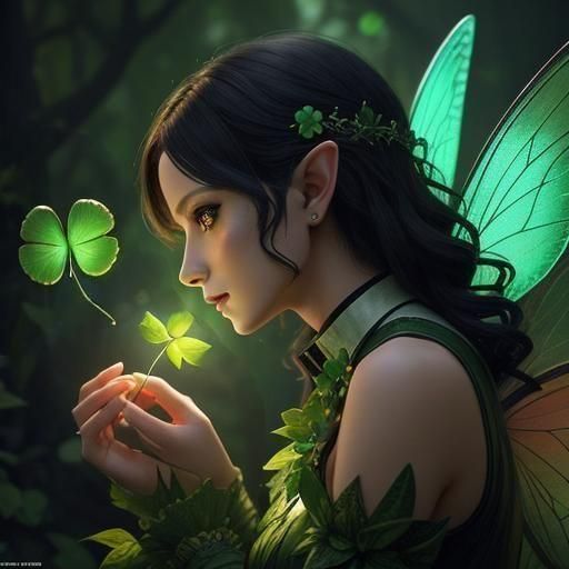 Hyperrealistic Fairy Plucks Four-Leaf Clover