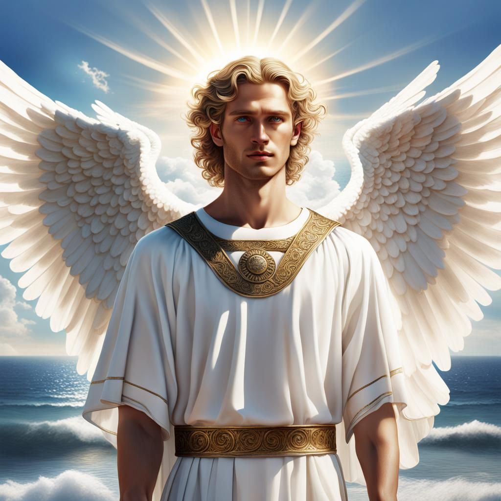 Elegant Angel Portrait with Ocean Backdrop