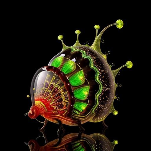 Bioluminescent Fractal Plants in Glass Snail Shell