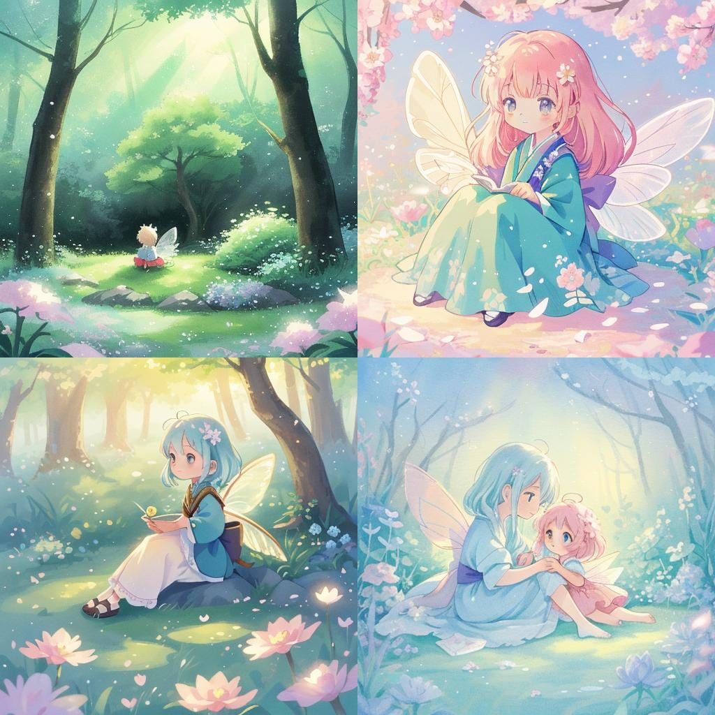 Anime Fairy Sitting on a Flower