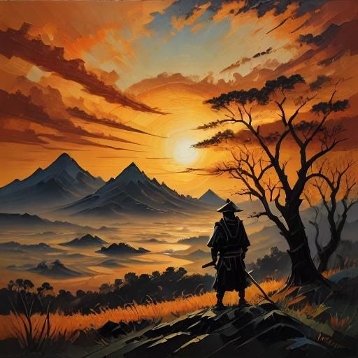 Samurai Sunset: Digital Matte Painting Landscape