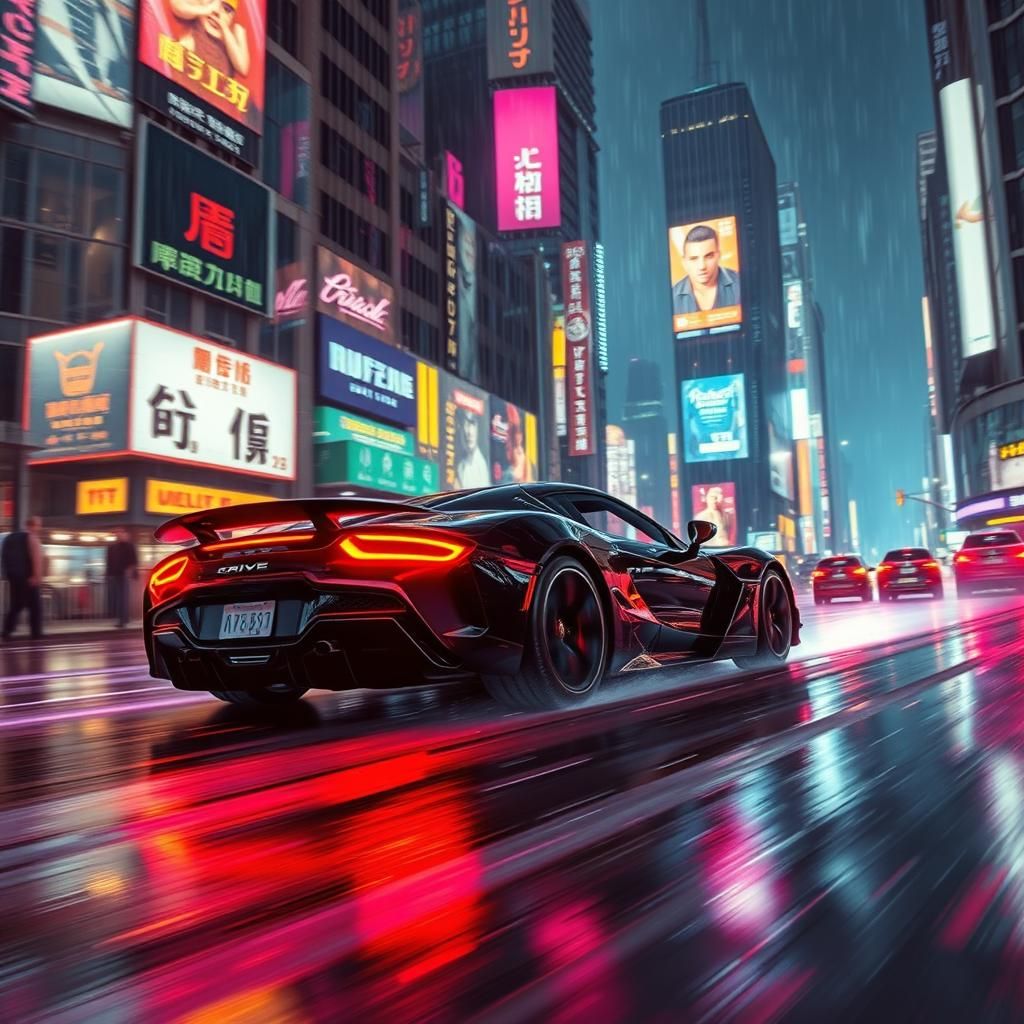 Cyberpunk Sports Car in Dystopian Cityscape