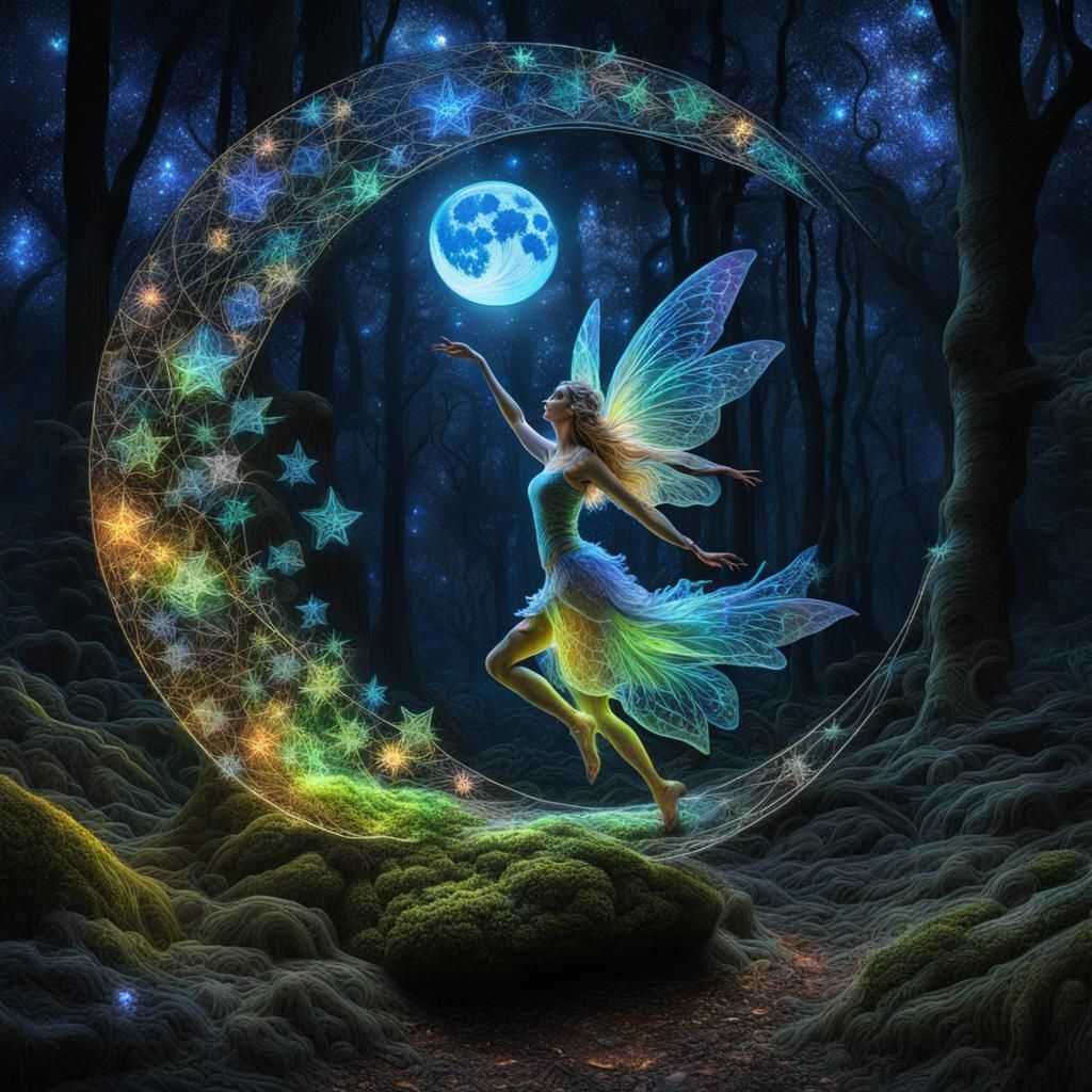 Luminous Fairy in Forest with Light Painting Art