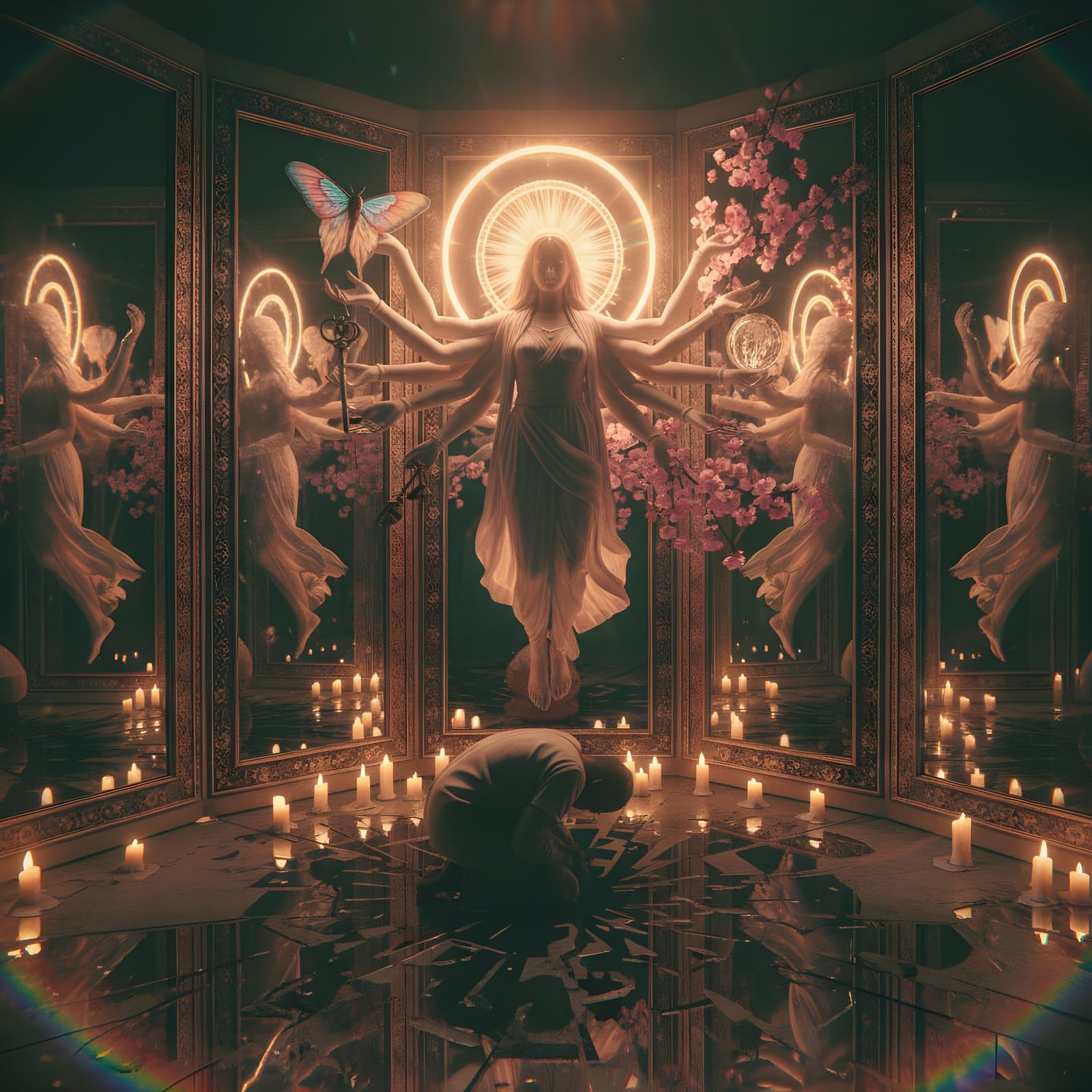 Goddess in Mirrored Chamber: Prism-Filtered Light
