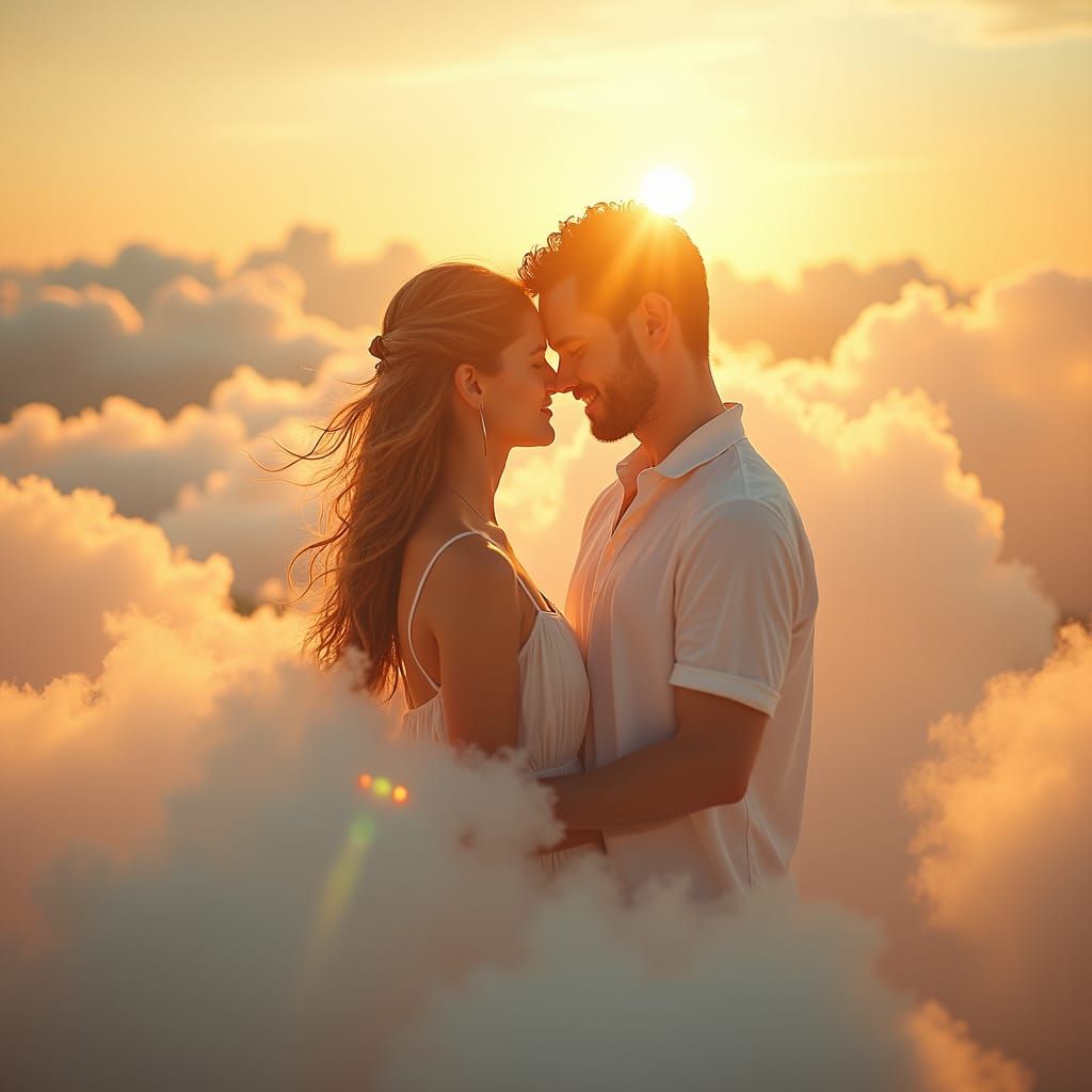 Dreamy Portrait of Loving Couple in Ethereal Golden Light