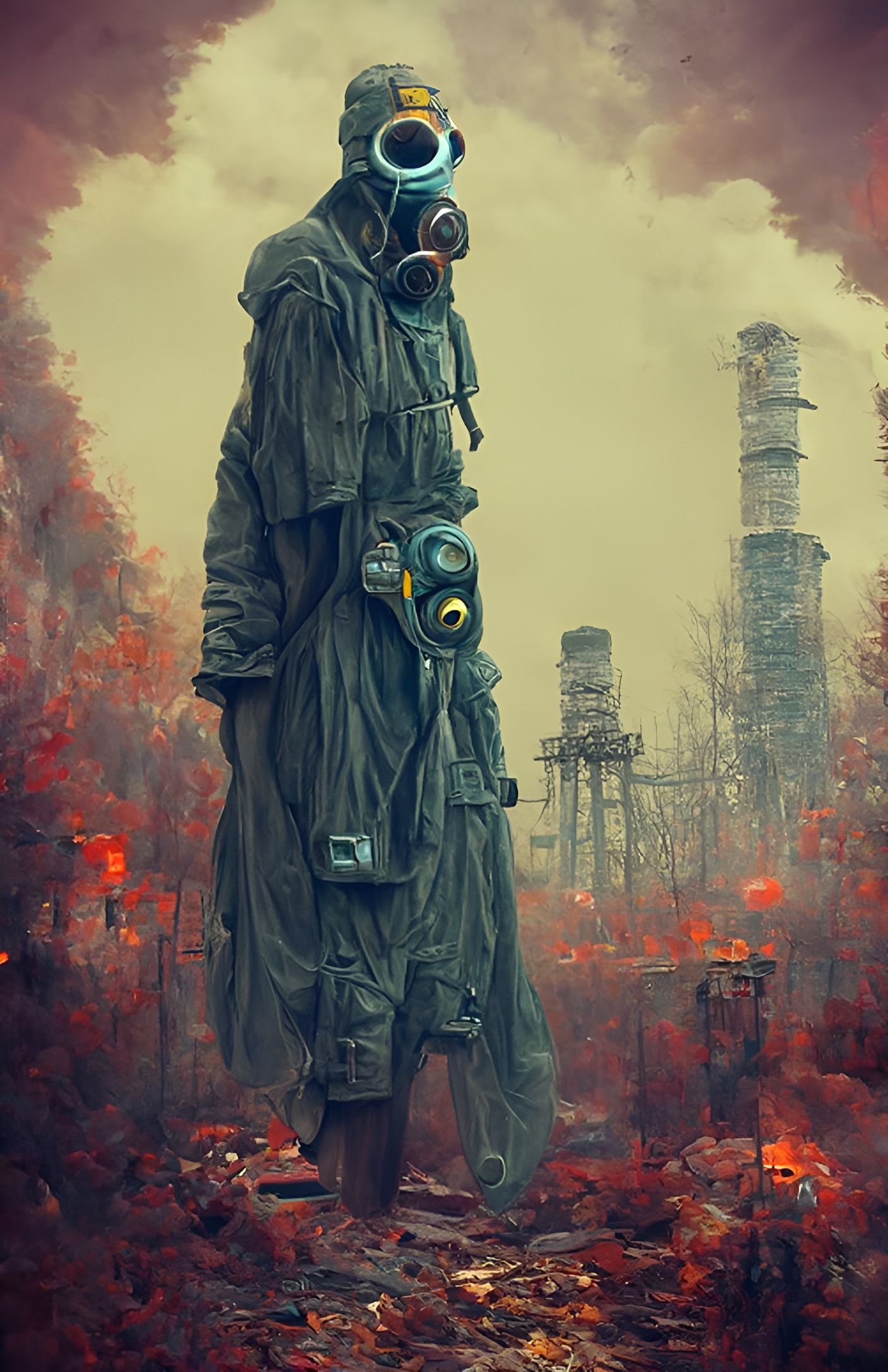 Post-Apocalyptic Figure in Chernobyl Ruins