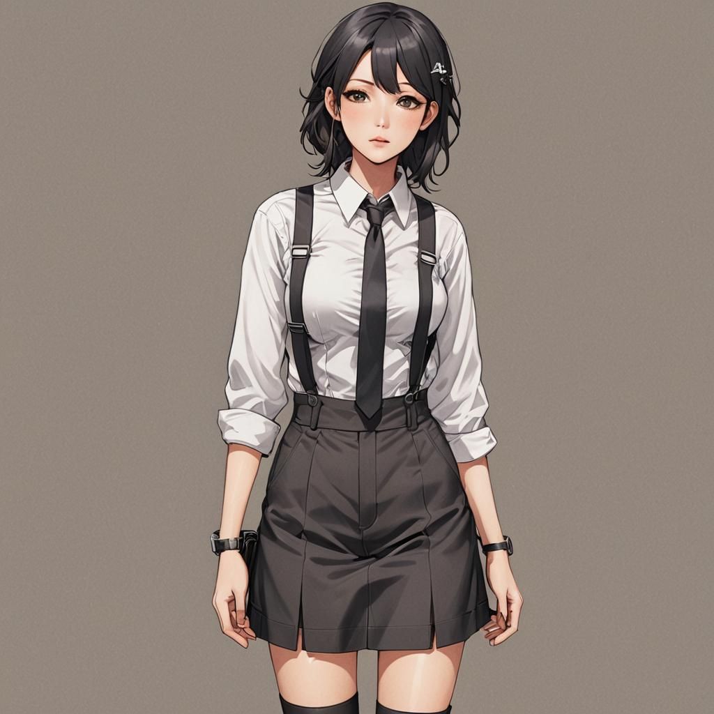 Anime Style Woman in Suspenders