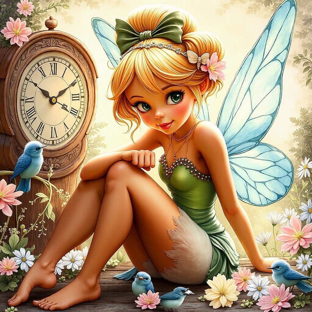 Tinkerbell by an Enormous Clock