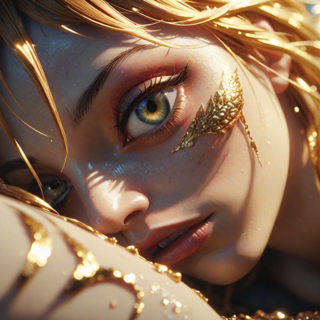 Seductive Fairy in Golden Light: Hyper-Realistic Digital Art