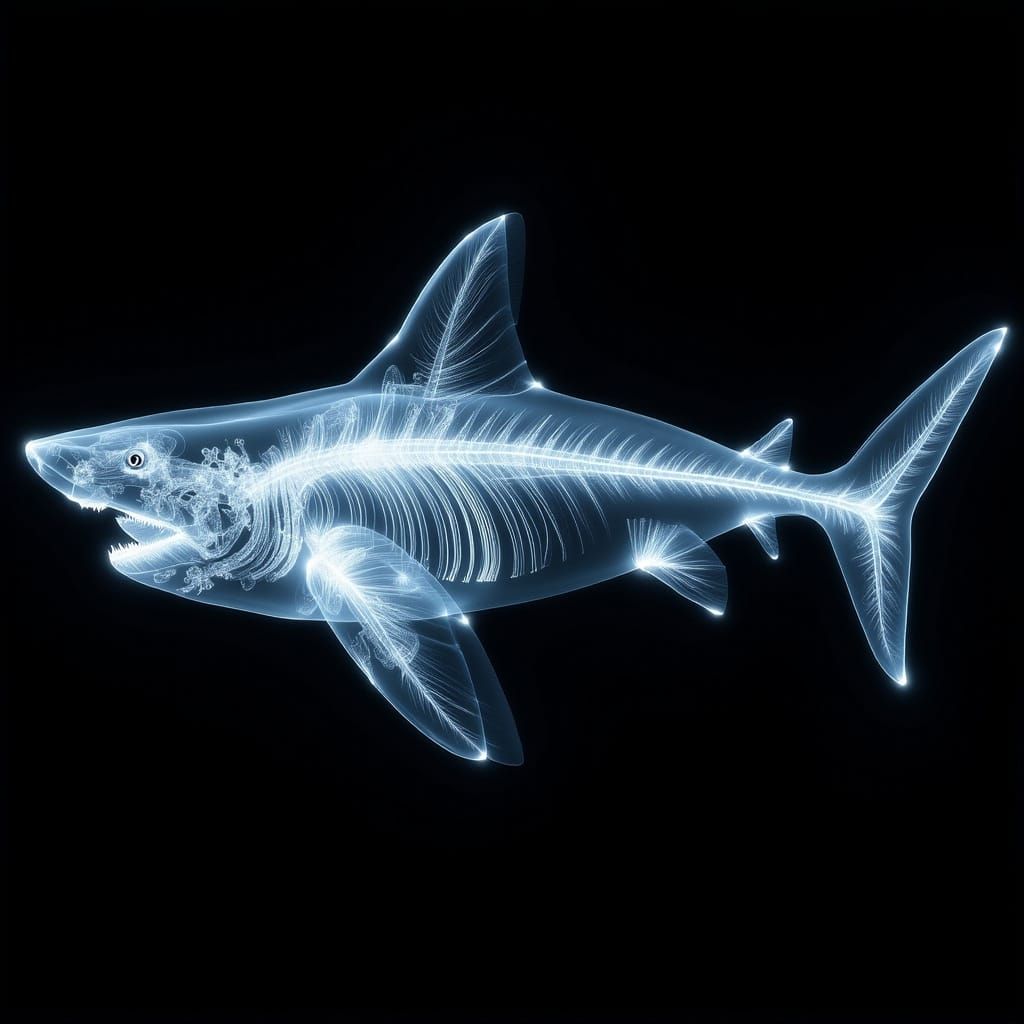 X-Ray of a Cyborg Shark in Hyperreal Style
