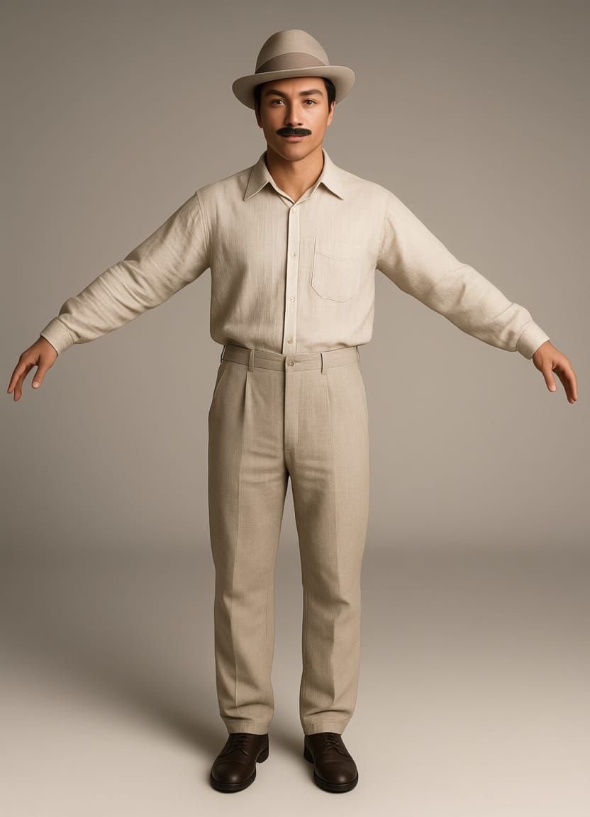 Man in T-Pose with Historical Clothing and Detailed Features