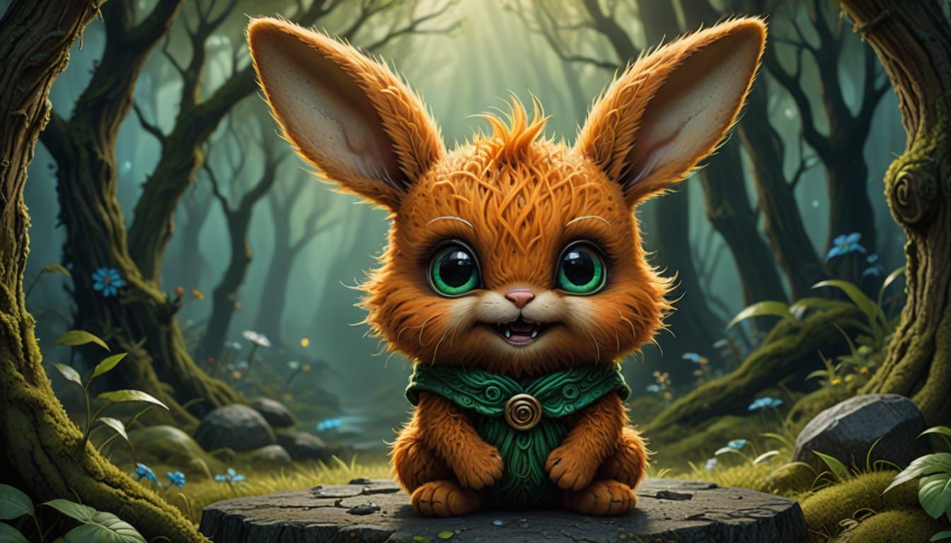 Laughing Bunny in Gothic-Punk Style Fairytale Scene