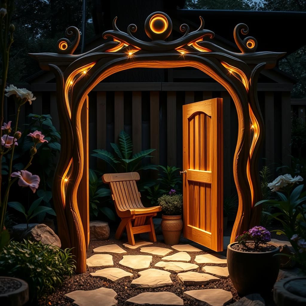 Glowing Galaxy Wood Carving in Garden Filagoria