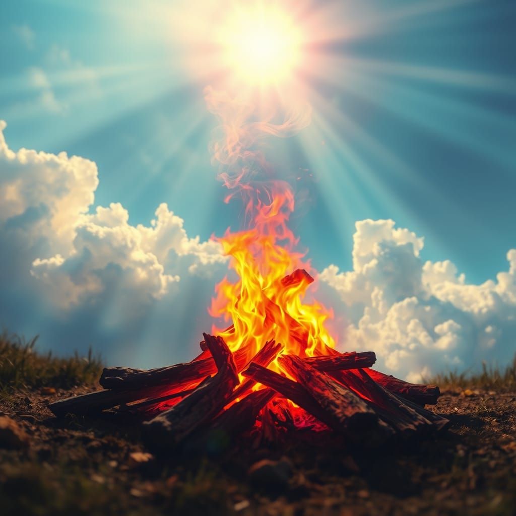 Campfire Flames in Ultraviolet Light with Ethereal Clouds