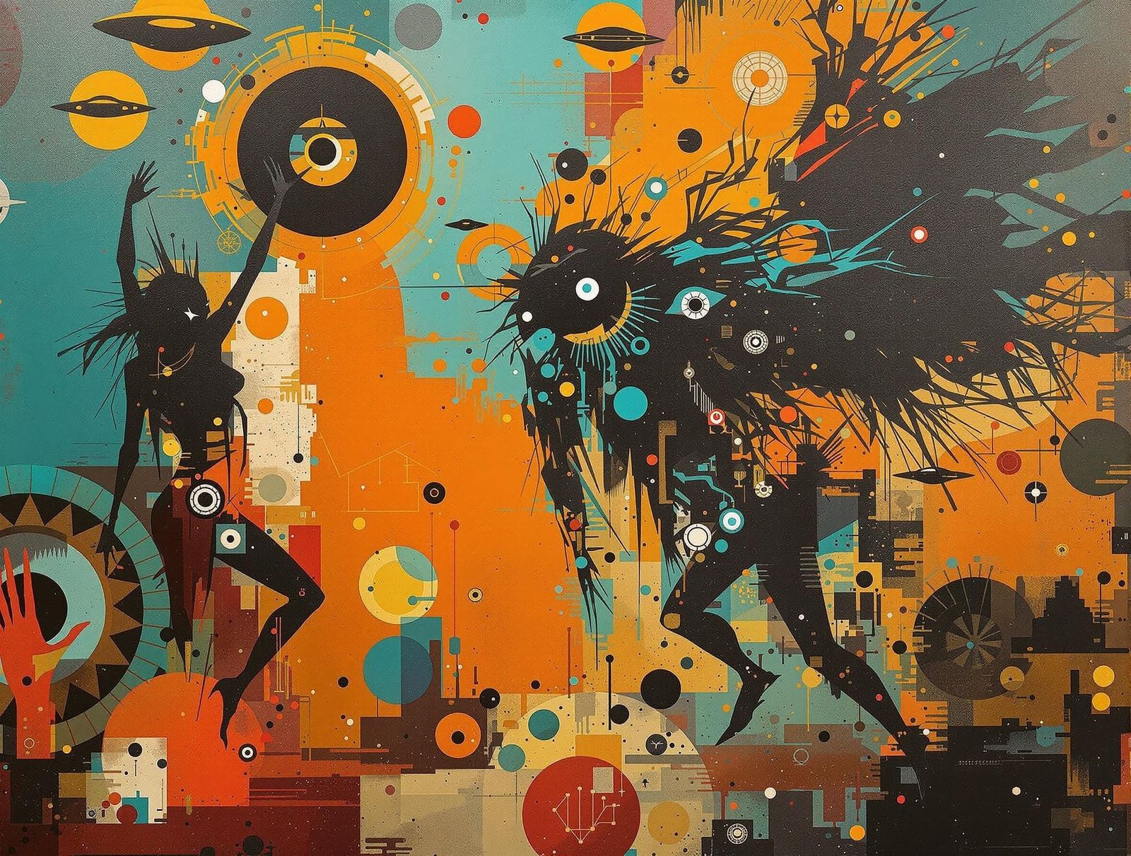 Abstract Native American Dancers Culture in Neo-Impressionis...