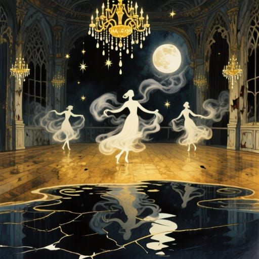 Ghosts Waltzing in a Moonlit Gothic Ballroom