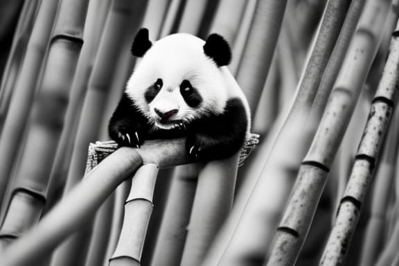 Sleeping Baby Panda in Bamboo Forest Portrait