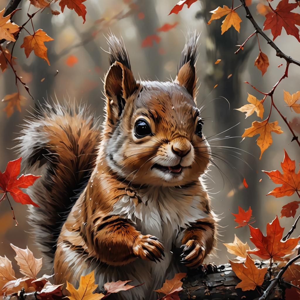 Adorable Baby Squirrel in Autumnal Hues