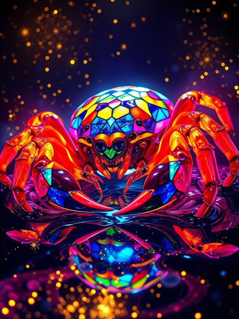 Glowing Alien Spider-Crab in Cosmic Radiance