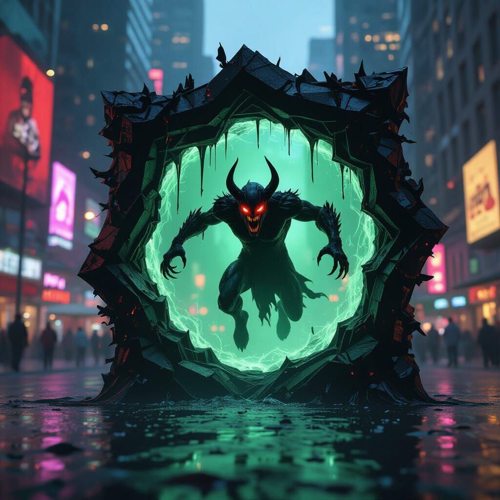 Shadow Demon Through Fractal Portal in Times Square Matte Pa...