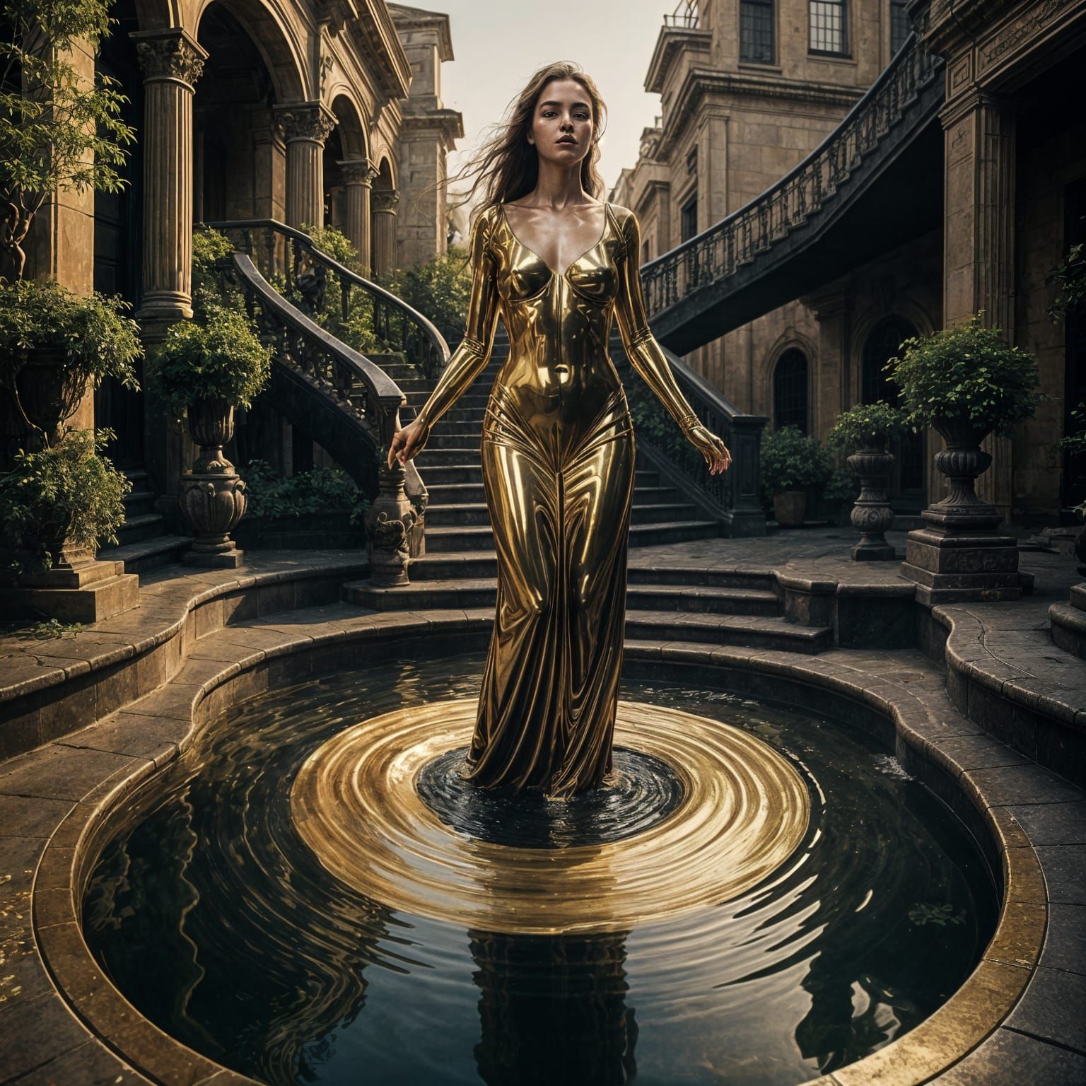 Ethereal Golden Figure Emerges in Twilight Fantasy