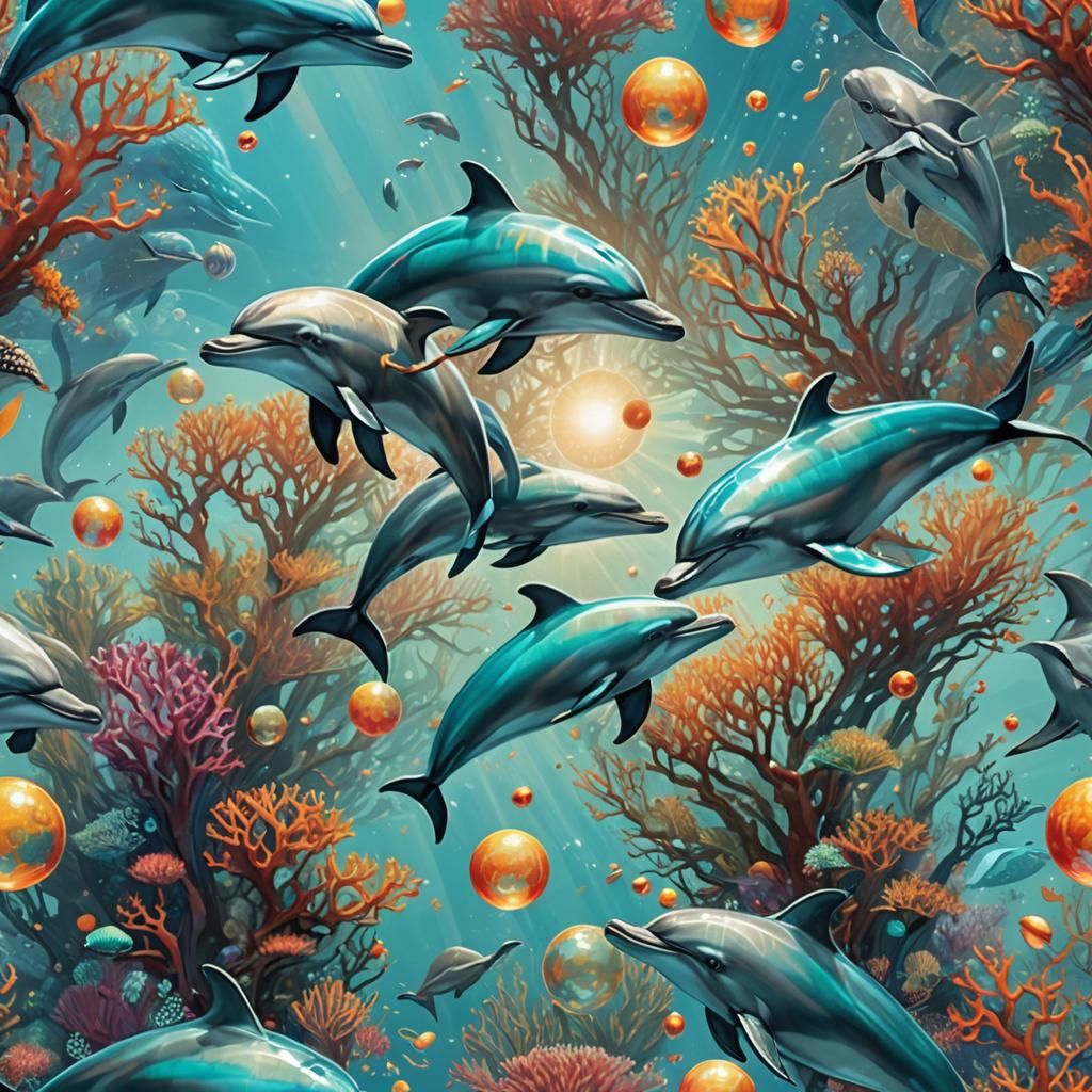 Dolphins Playing Soccer in a Psychedelic Dreamscape