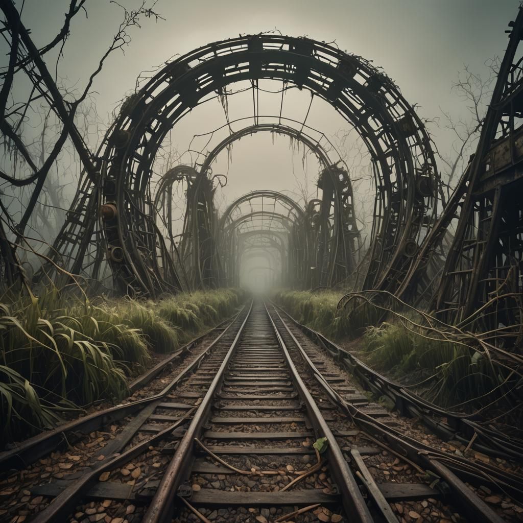 Eerie Abandoned Theme Park: Giger-esque Digital Art
