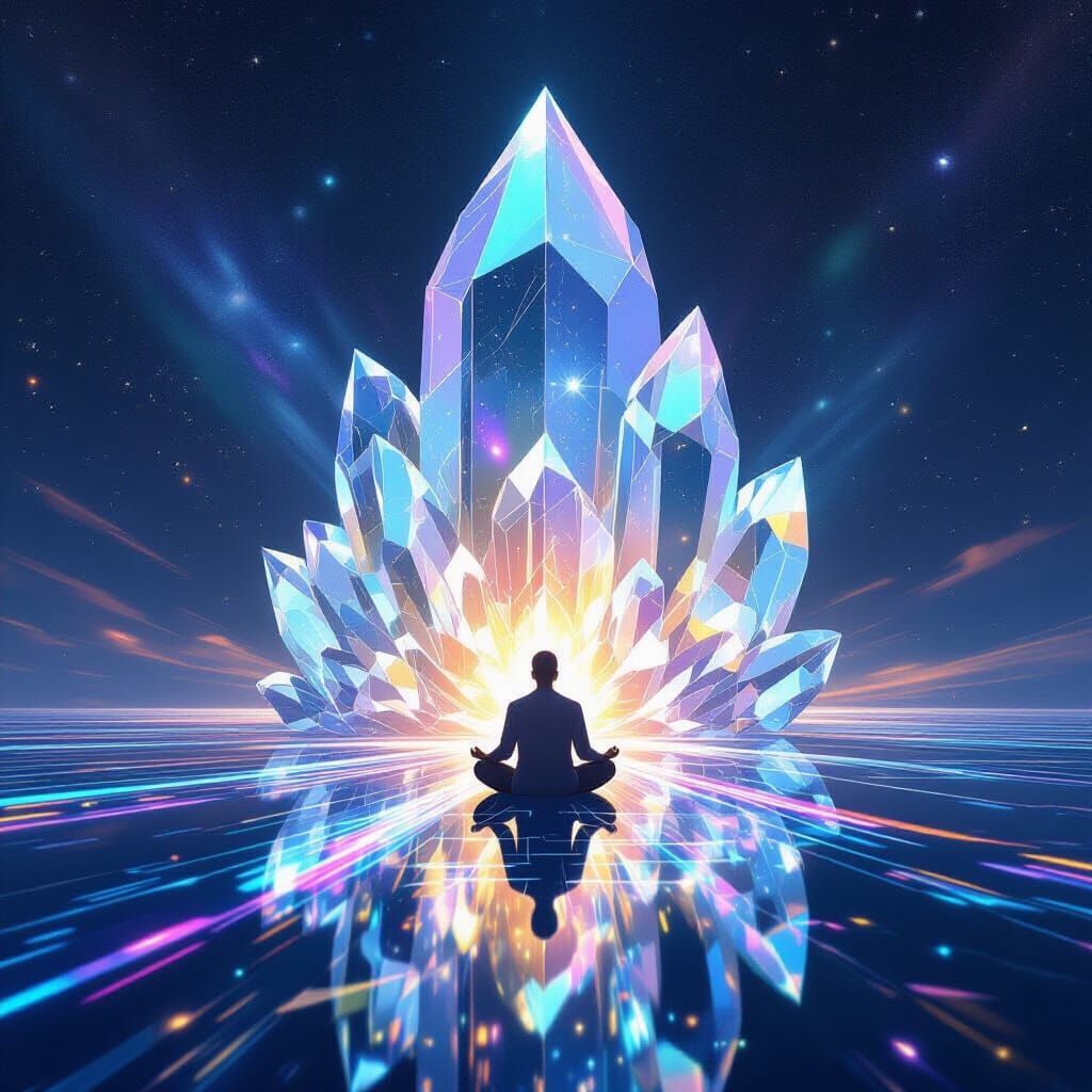 Crystalline Mind Meditating Amidst Cosmic Light