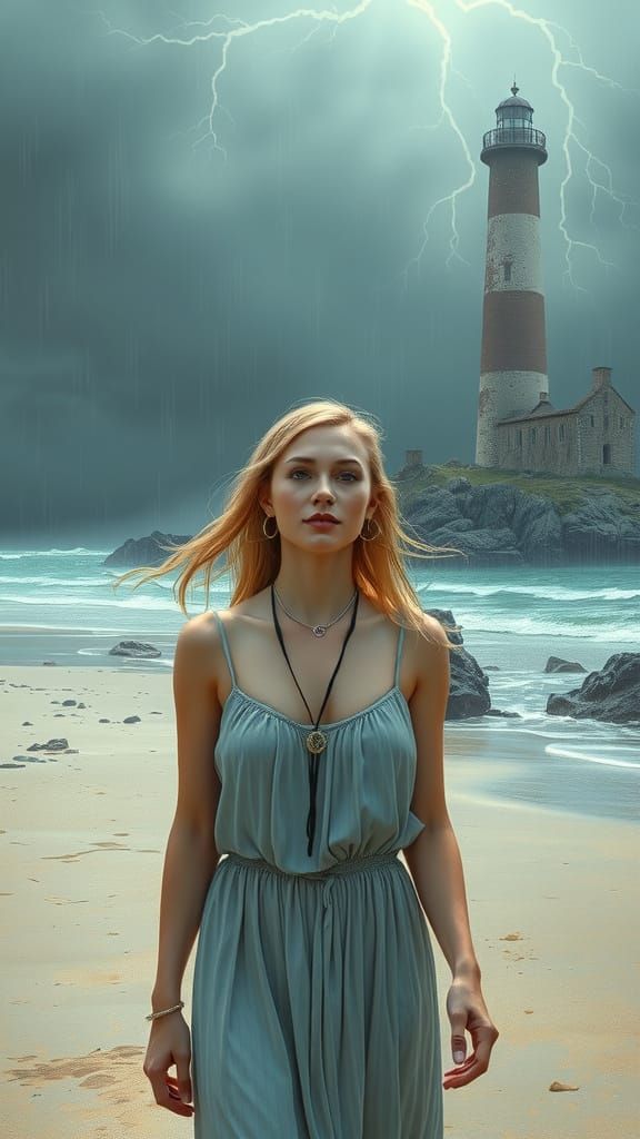 Stormy Beach Scene in Romantic Landscape Style