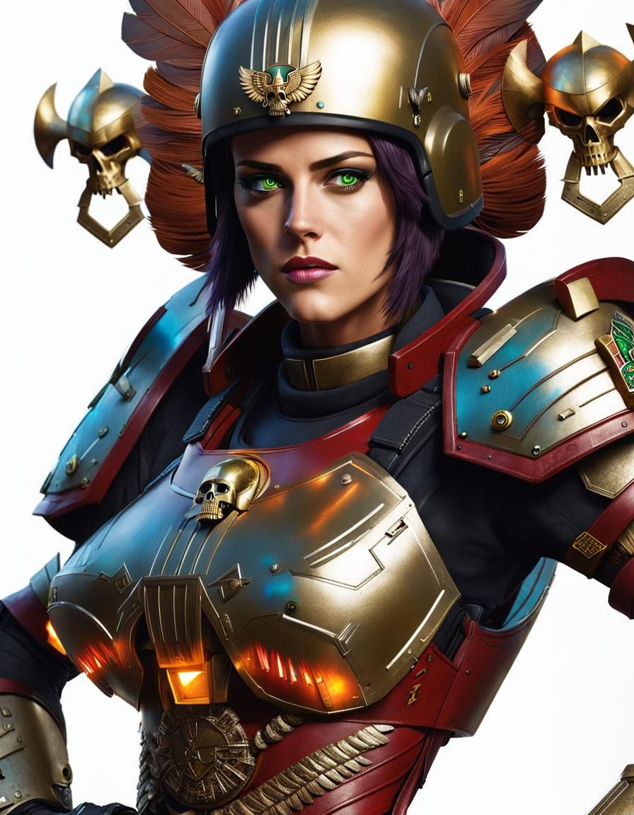 Futuristic Space Marine Warrior in Aztec-Inspired Armor