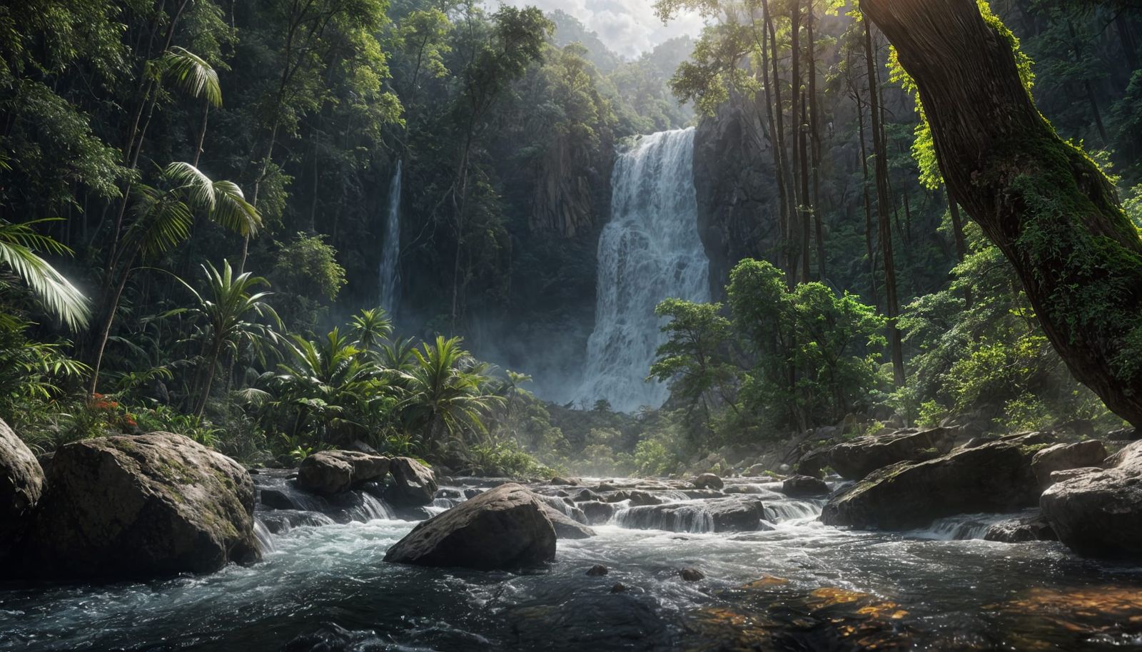Cosmic Jungle River Falls in Hyperrealism