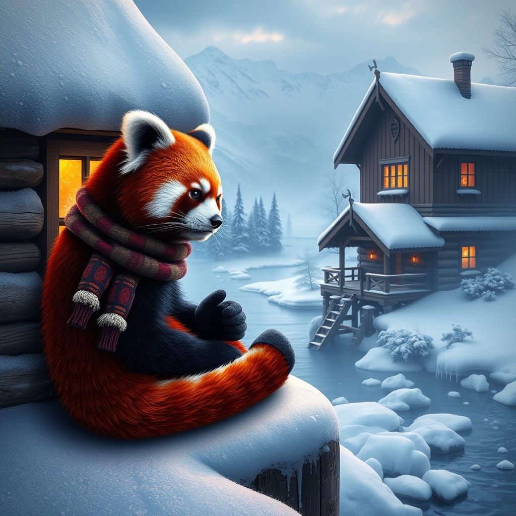 Majestic Red Panda in Winter Wonderland