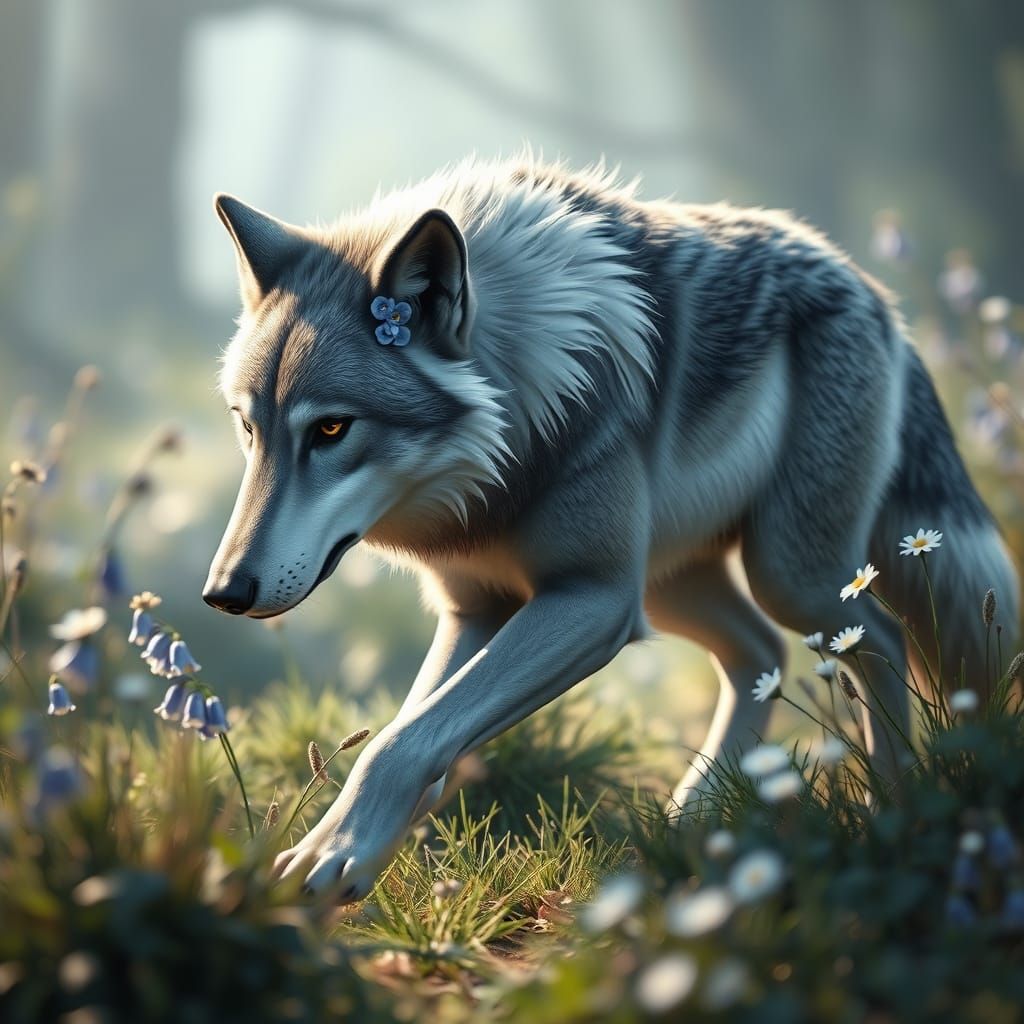 Graceful Grey Wolf in 3D Anime Style