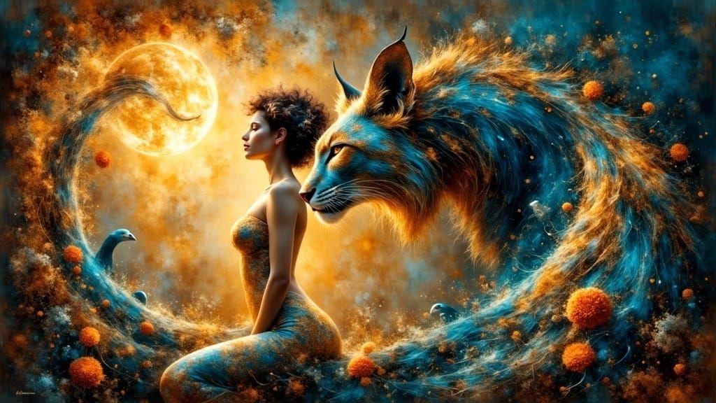 Ethereal Self-Portrait Transforms into Majestic Feline Form