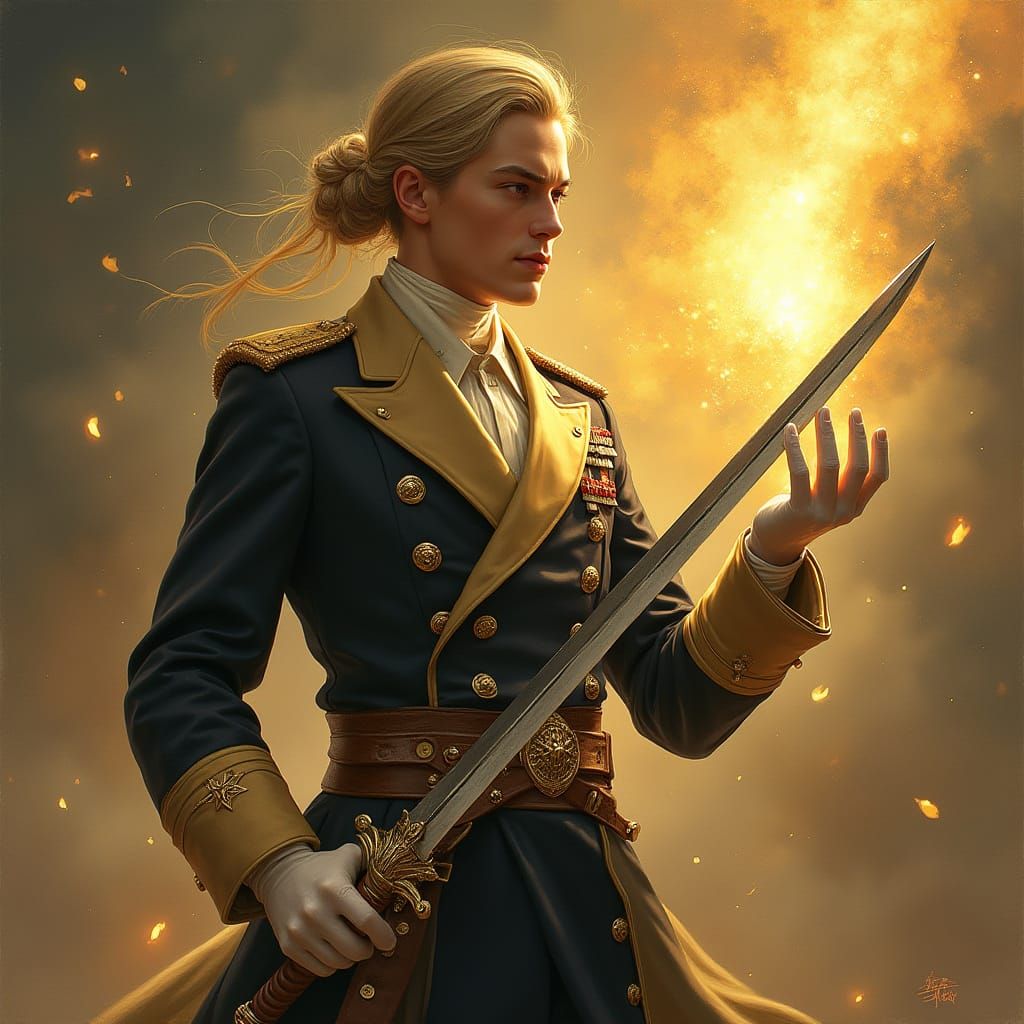 Light Warrior with Rapier in Oil Painting Style