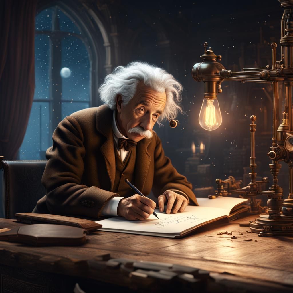 Einstein Writing Theory of Relativity: Detailed Matte Painti...