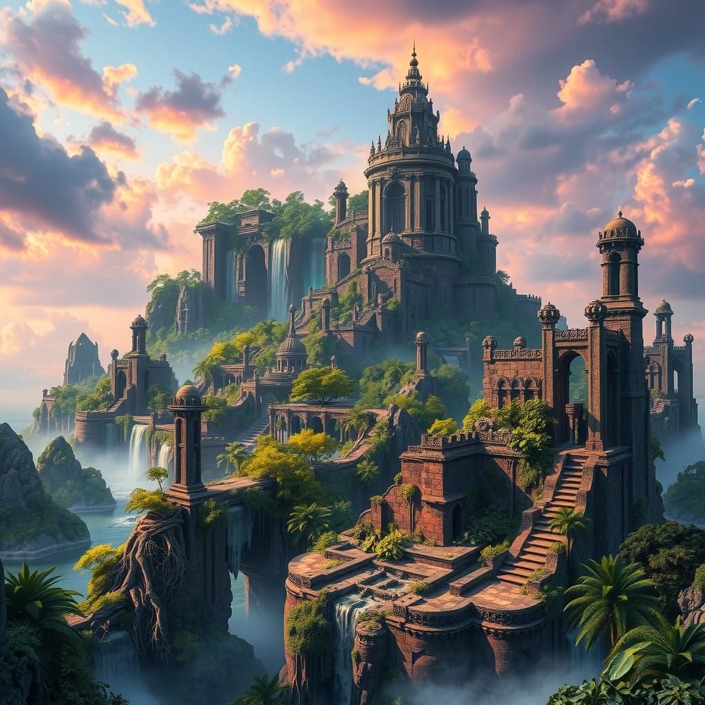 Lush Archipelago with Ancient Ruins in Fantasy Style