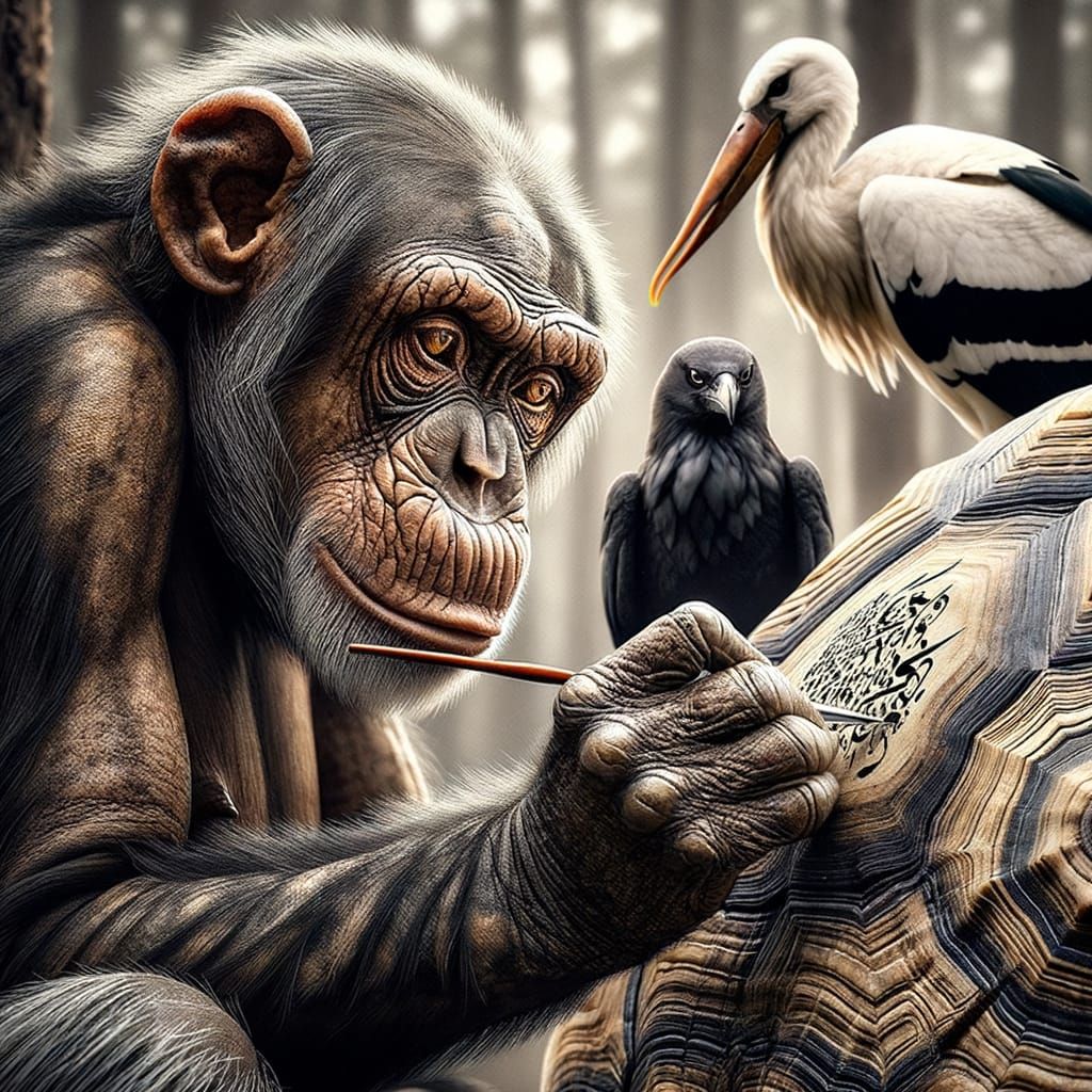 Chimpanzee Calligraphy on Tortoise Shell