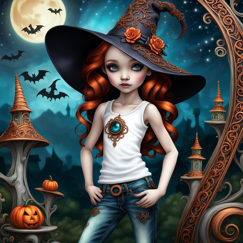 Modern Witch with Copper Filigree, Detailed Art