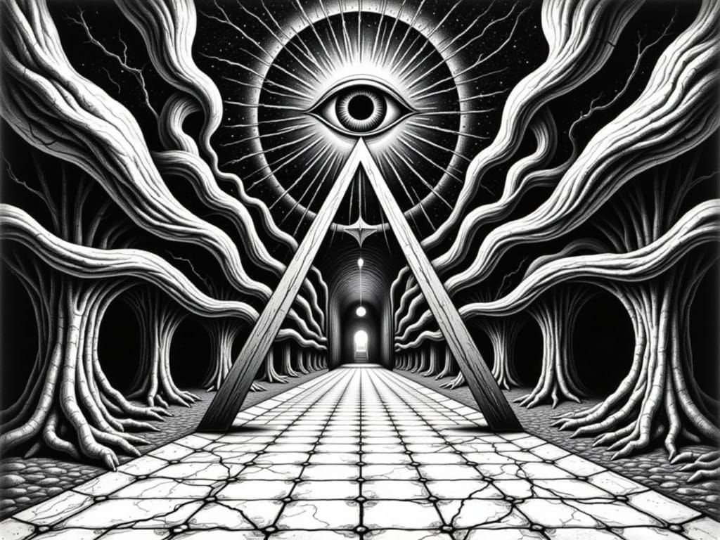 Mystical Reverse Triangle in Black and White