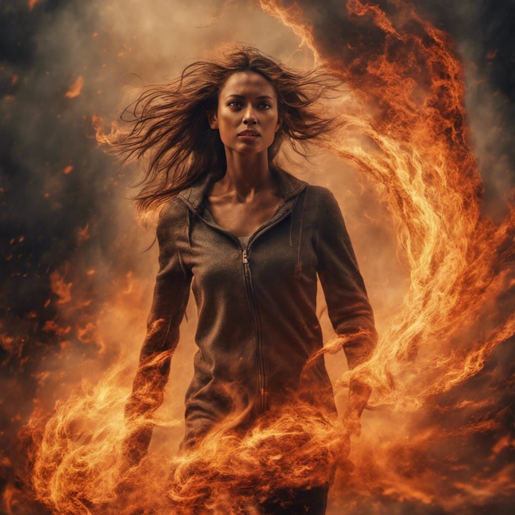 Woman Walks Through Fire Whirlwind in HDR