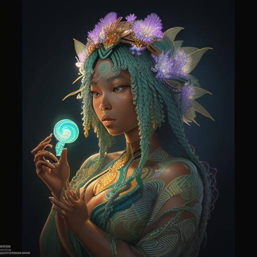 Bioluminescent Plant Goddess in Art Deco Style