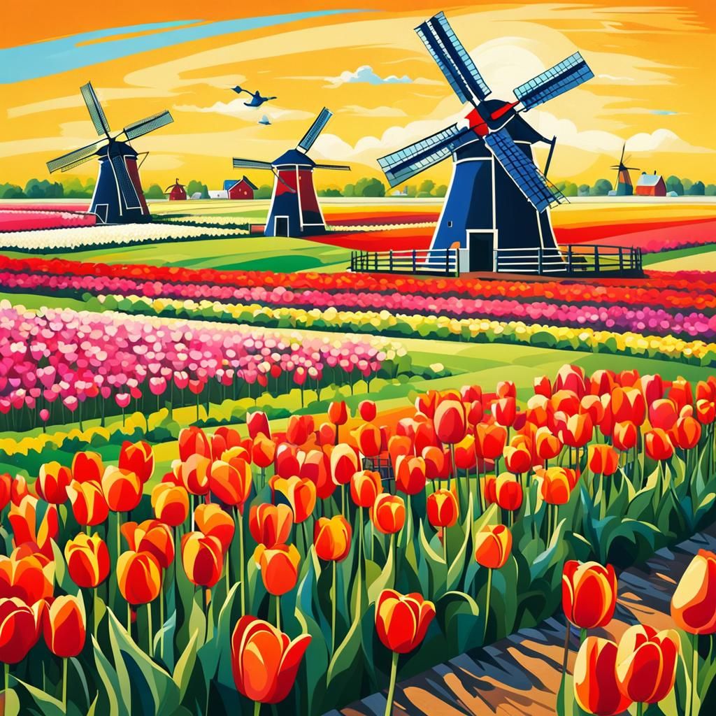 Colorful Tulip Fields in Holland: Abstract Art