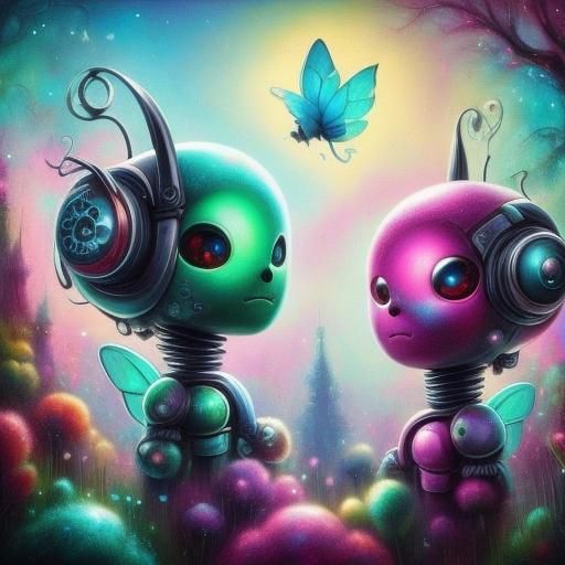 Cute Robot Fairies in Digital Art Style