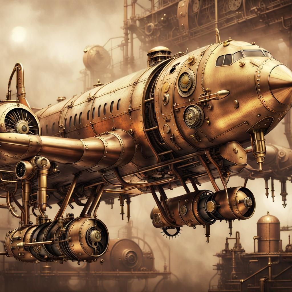 Steampunk Boeing Aircraft in Industrial-Era Setting